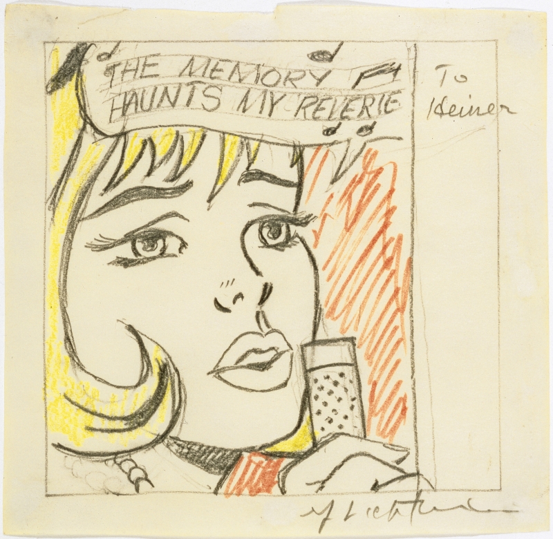 Eine blonde Frau mit nachdenklichem Ausdruck hält ein Mikrofon, darüber steht "THE MEMORY HAUNTS MY REVERIE".