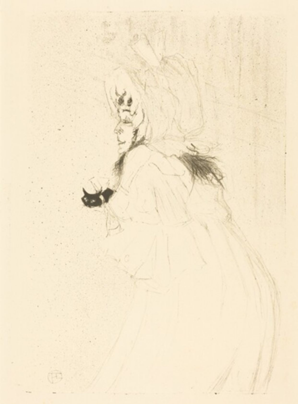 A woman in a flowing dress and elaborate headpiece holds a glass, captured in a soft, sketchy style.