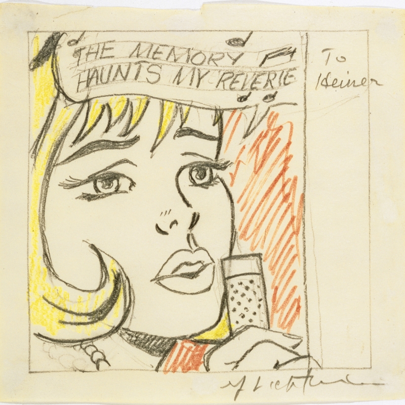 A woman with blonde hair gazes thoughtfully, holding a drink, with the text "THE MEMORY HAUNTS MY REVERIE" above her.